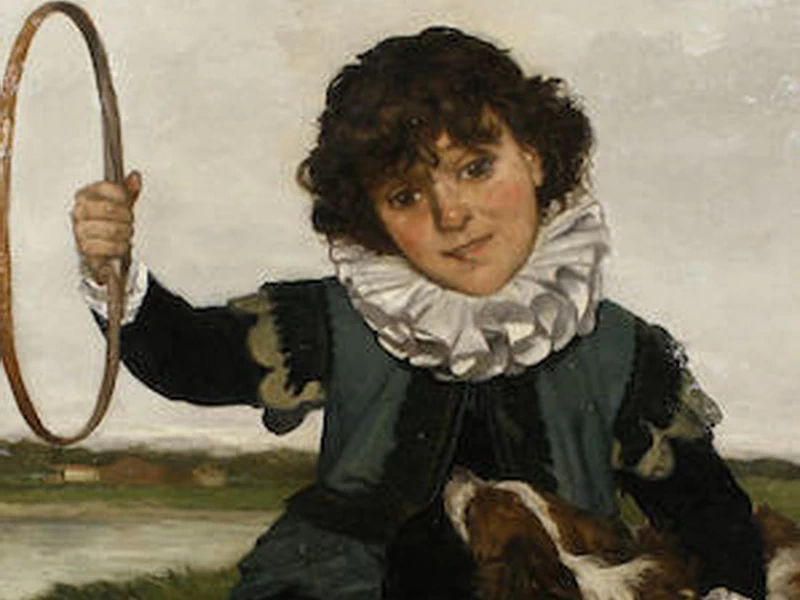 1827-Franz Vinck - Ritratto di un ragazzo con un Cavalier King Charles Spaniel e un cerchio